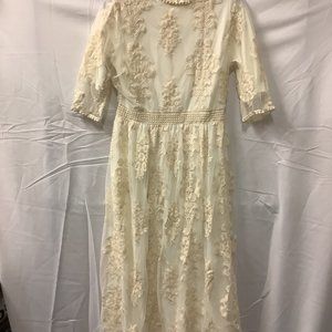 Pink Ripple Womens Cream Floral Embroidered Lined Crew Neck Midi Dress Size L